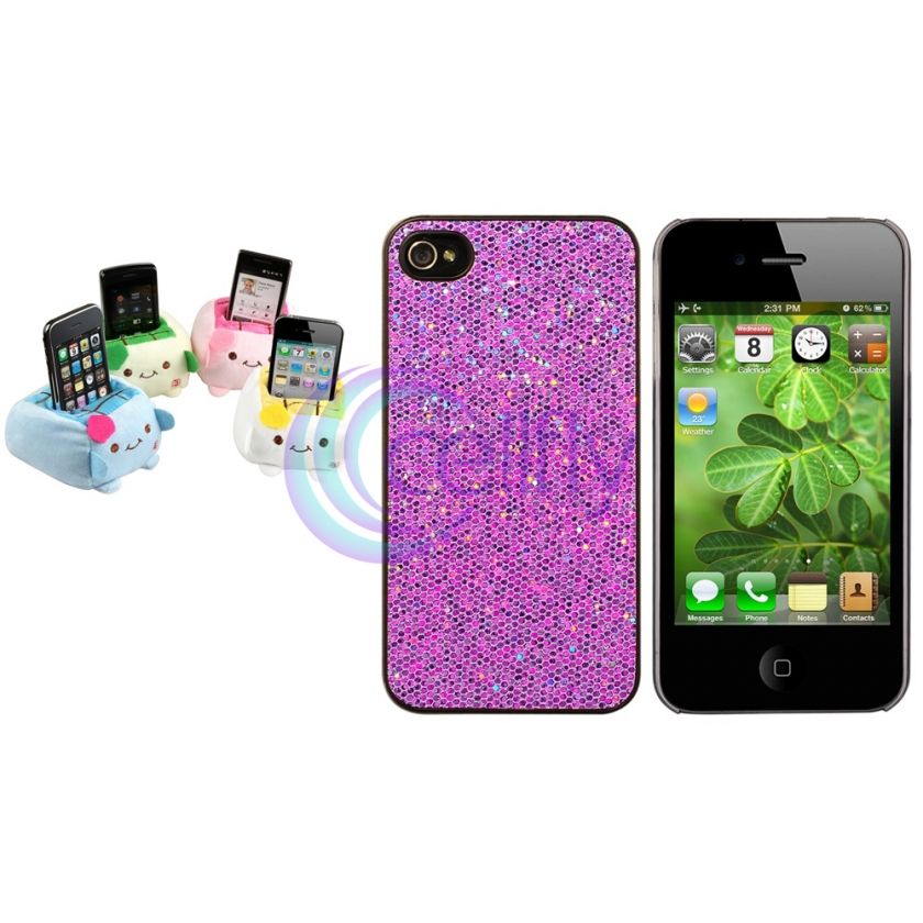 Purple Bling Diamond Gem Hard Case Skin Cover+Phone Holder for Apple 