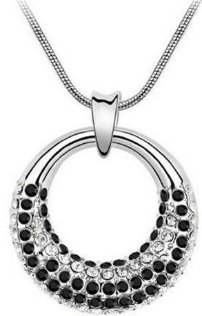 Womans Crystal Circle Platinum Plated Elegant Pendant Necklace Free 
