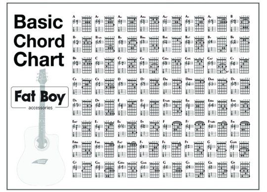   BOY MODEL FBCC 44x30 BASIC GUITAR CHORD CHART  GREAT FOR LEARNING