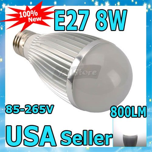 High Power Globe LED Bulb Lamp Spot Light 8W E27 White