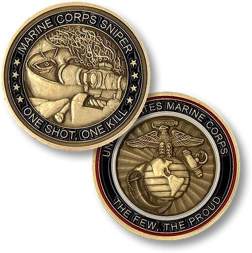 MARINE CORPS SNIPER ONE SHOT ONE KILL CHALLENGE COIN  