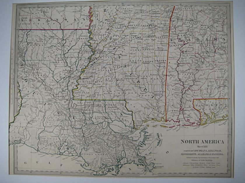 1846 SDUK Map of Louisiana, Mississippi, Alabama, FL  