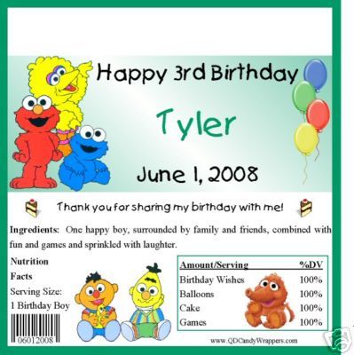 Baby Sesame Street Candy Wrappers/Birthday Party Favors  