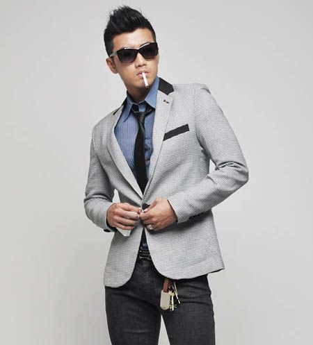 Stylish Mens Slim fit One Button Casual Suit Pop Blazer Black white 