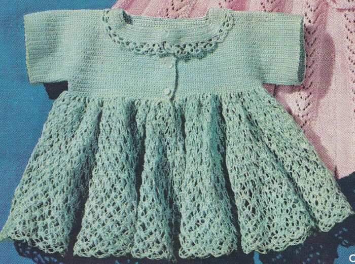 VNTG Thread Crochet PATTERN Baby Sacque Sweater Dress  