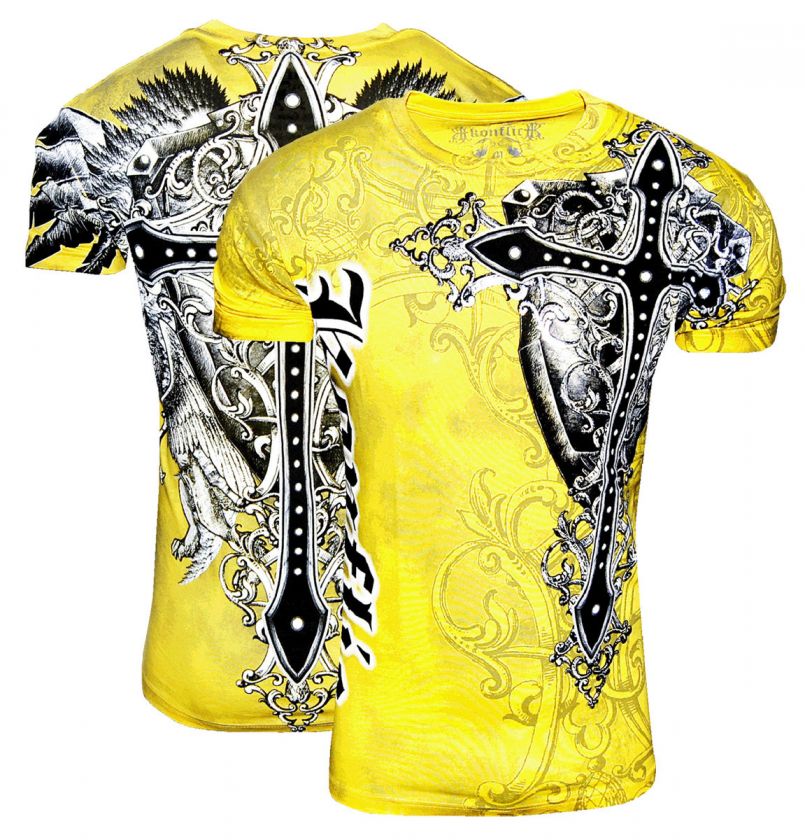   Cross Yellow Graphic Designer Tshirt MMA Tee UFC Club Tattoo GOD