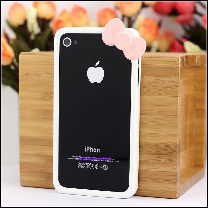 New Hello Kitty Pink Bowknot White Bumper Frame for iPhone 4 4G 4S 
