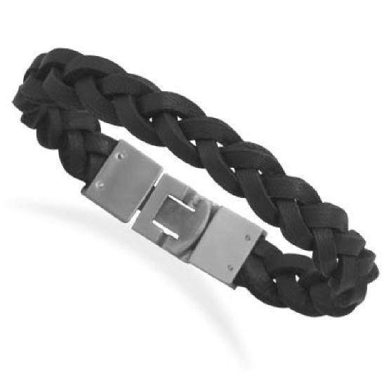 New Stainless Steel 8.5 Braided Black Leather Bracelet  
