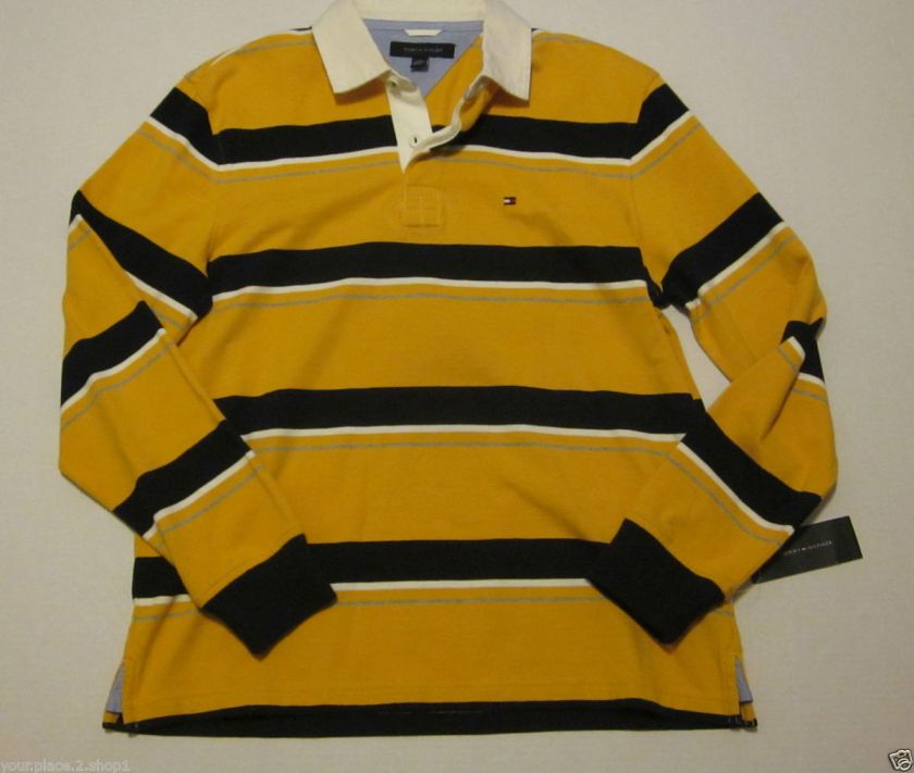 Tommy Hilfiger Mens Long Sleeve Polo, Multi Stripe Rugby Shirt  
