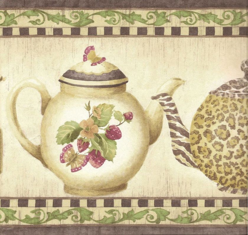 Kitchen Wallpaper Border / Rooster Leopard Tea Pots Wall Border 
